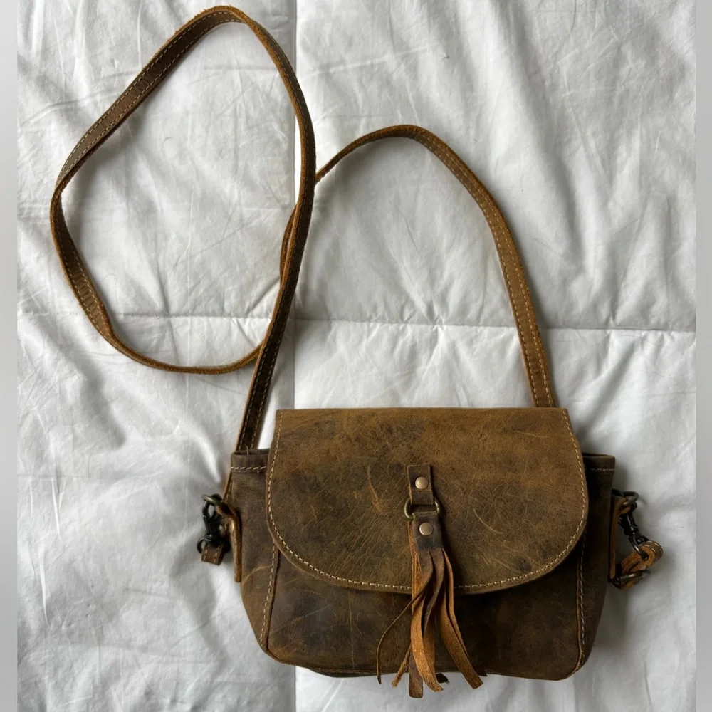 Myra Bag Rustic Brown Leather Crossbody with Tassel - Picture 2 of 5